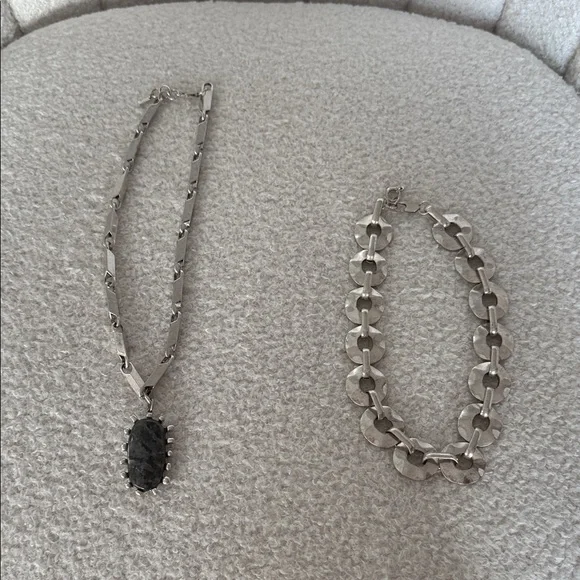 Zara necklace stack Silver-Tone Layered Chain Necklace with Black Stone Pendant - Picture 3 of 5